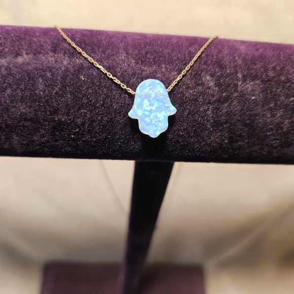 925 STERLING SILVER GOLD CHAIN WITH A FIRE OPAL 🪬 HAMSA. SPECTACULAR. PICS 📸 - Picture 6 of 8